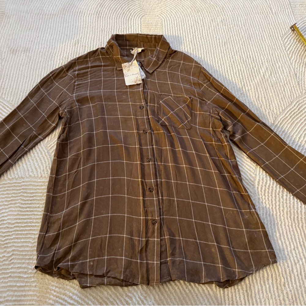 NWT Hem & Thread Chocolate Plaid Shirt